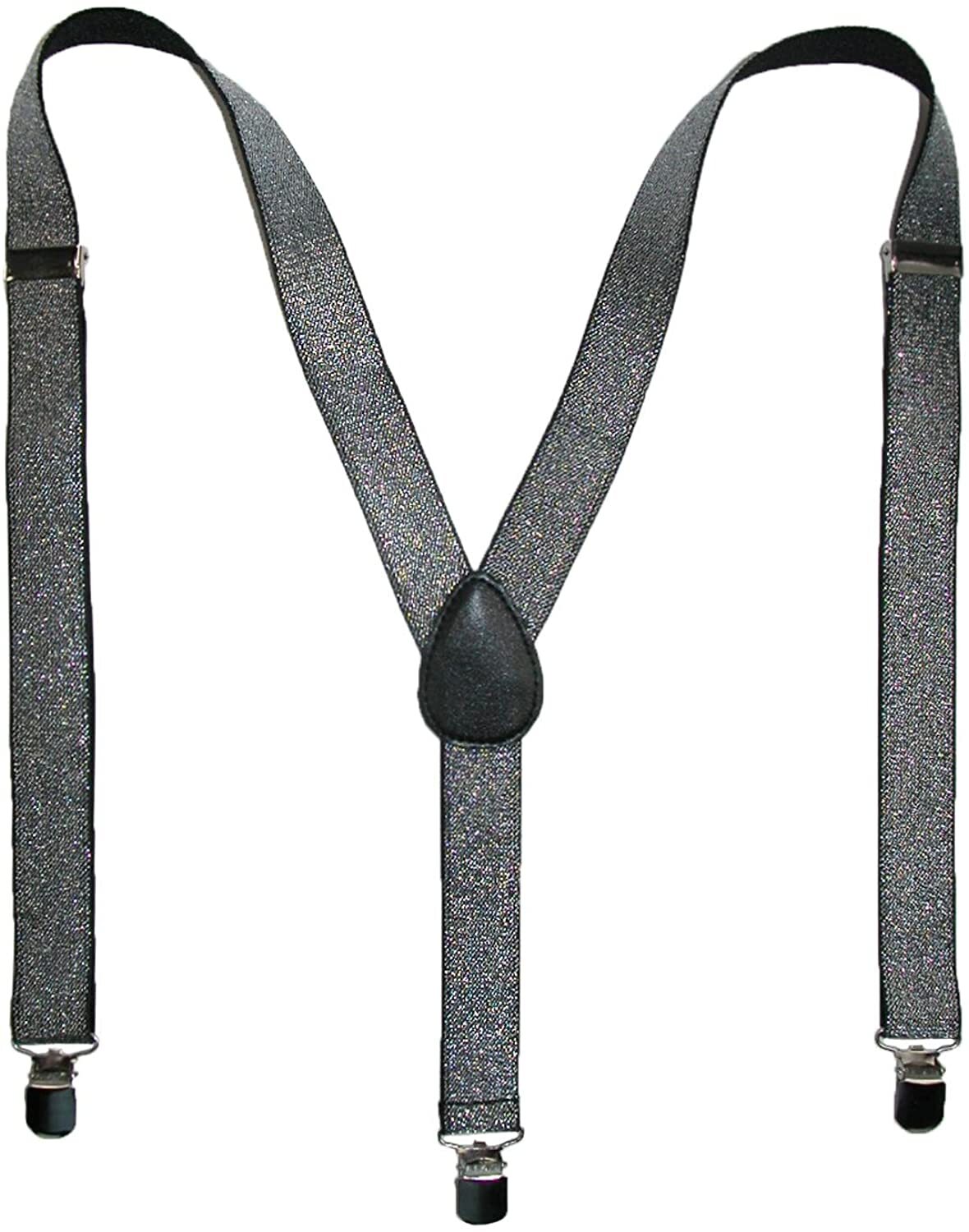 GLITTER SPARKLE SUSPENDERS Braces Clipon Elastic Y-Back Slim Adjustable - Silver (Glitter)
