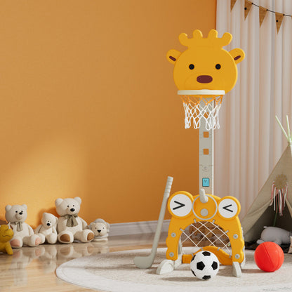 Keezi Kids Basketball Hoop Stand Adjustable 5-in-1 Sports Center Toys Set Yellow