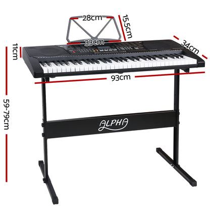 Alpha 61 Keys Electronic Piano Keyboard Digital Electric w/ Stand Lighted Black