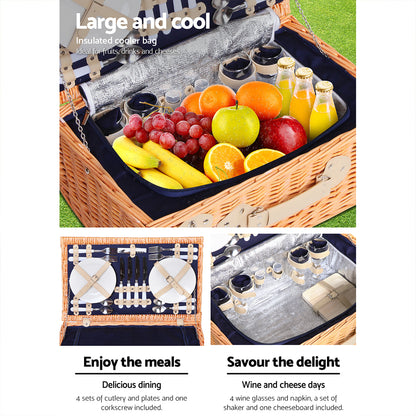 Alfresco 4 Person Picnic Basket Set Insulated Blanket