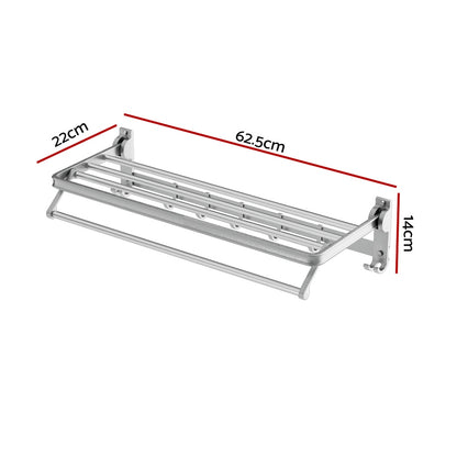 Towel Rail Rack Holder 4 Bars Wall Mounted Aluminium Foldable Hanging Hook