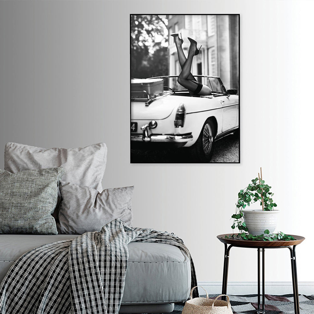 Wall Art 90cmx135cm High Heels in Classic Car Black Frame Canvas