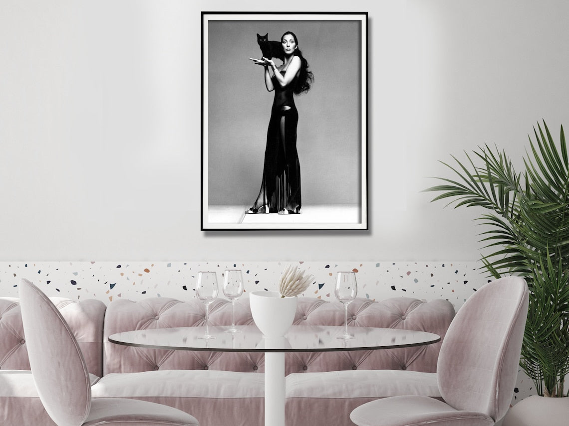 Wall Art 30cmx40cm Cher Music Black and White, Black Frame Canvas