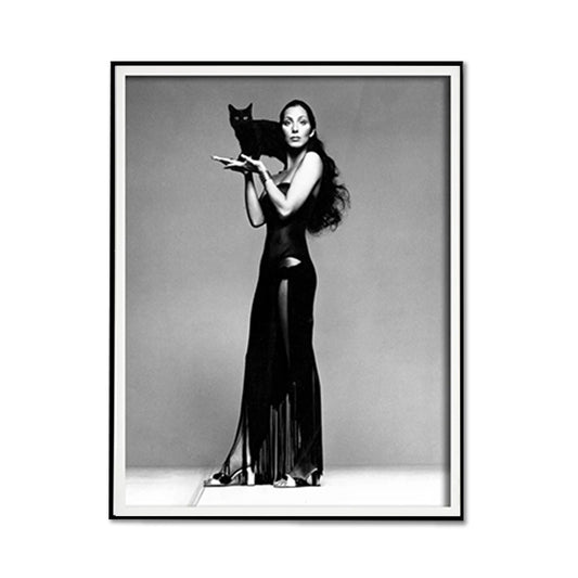 Wall Art 40cmx60cm Cher Music Black and White, Black Frame Canvas