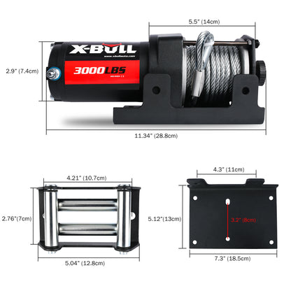 X-BULL 3000LBS Electric Winch Steel Wire Cable 12V Boat ATV UTV Winch Trailer 4 Units