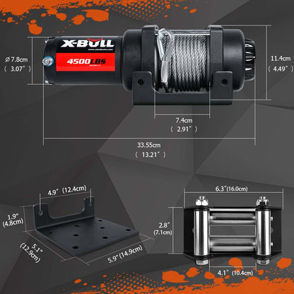 X-BULL 12V Electric Winch 4500lbs Steel Wire Cable 12V Boat ATV UTV Trailer Winch 2 Units