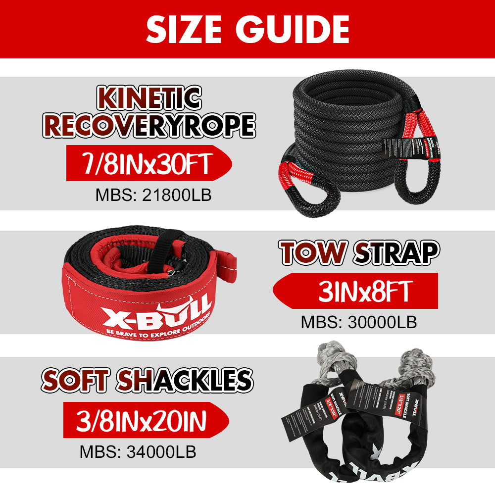 X-BULL 4X4 Recovery Kit Kinetic Recovery Rope Snatch Strap / 2PCS Recovery Tracks 4WD Gen3.0 Red