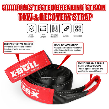 X-BULL 4X4 Recovery Kit Kinetic Recovery Rope Snatch Strap / 2PCS Recovery Tracks 4WD Gen3.0 Red