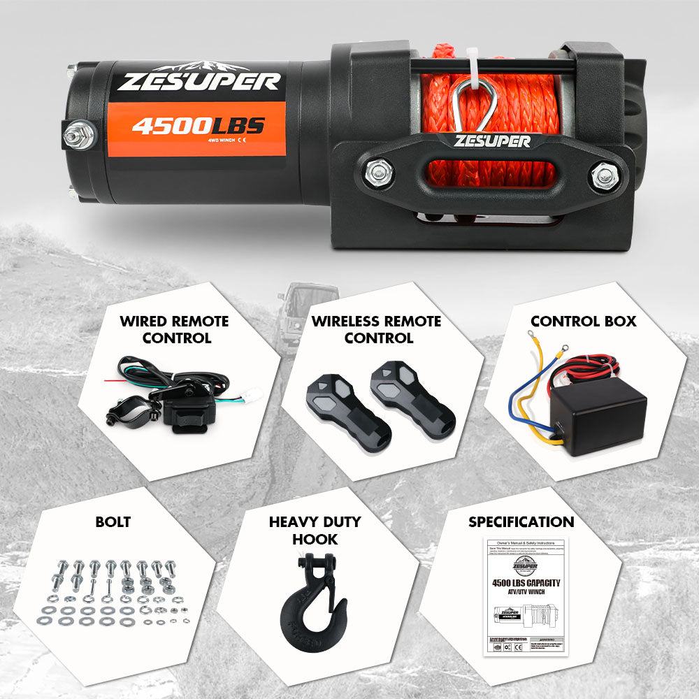 ZESUPER 4500LB Electric Winch 12V Wireless Portable ATV UTV Boat Trailer