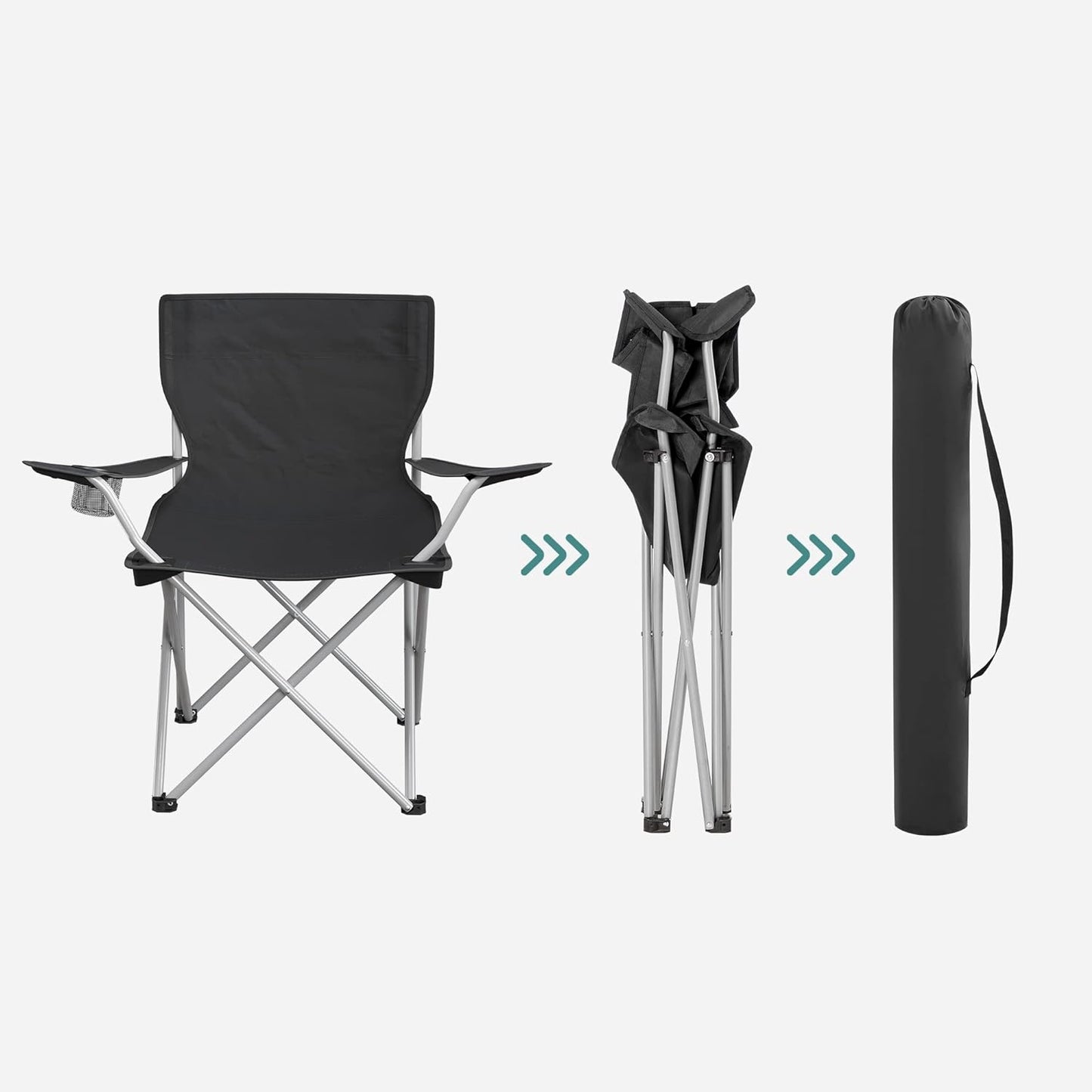 SONGMICS Set of 2 Folding Camping Outdoor Chairs with Armrests and Cup Holders Black