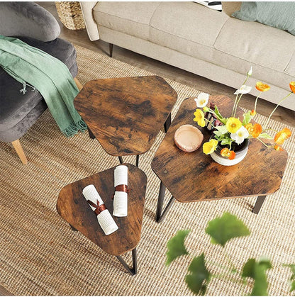 VASAGLE Nesting Coffee Table Set of 3 Rustic Brown and Black