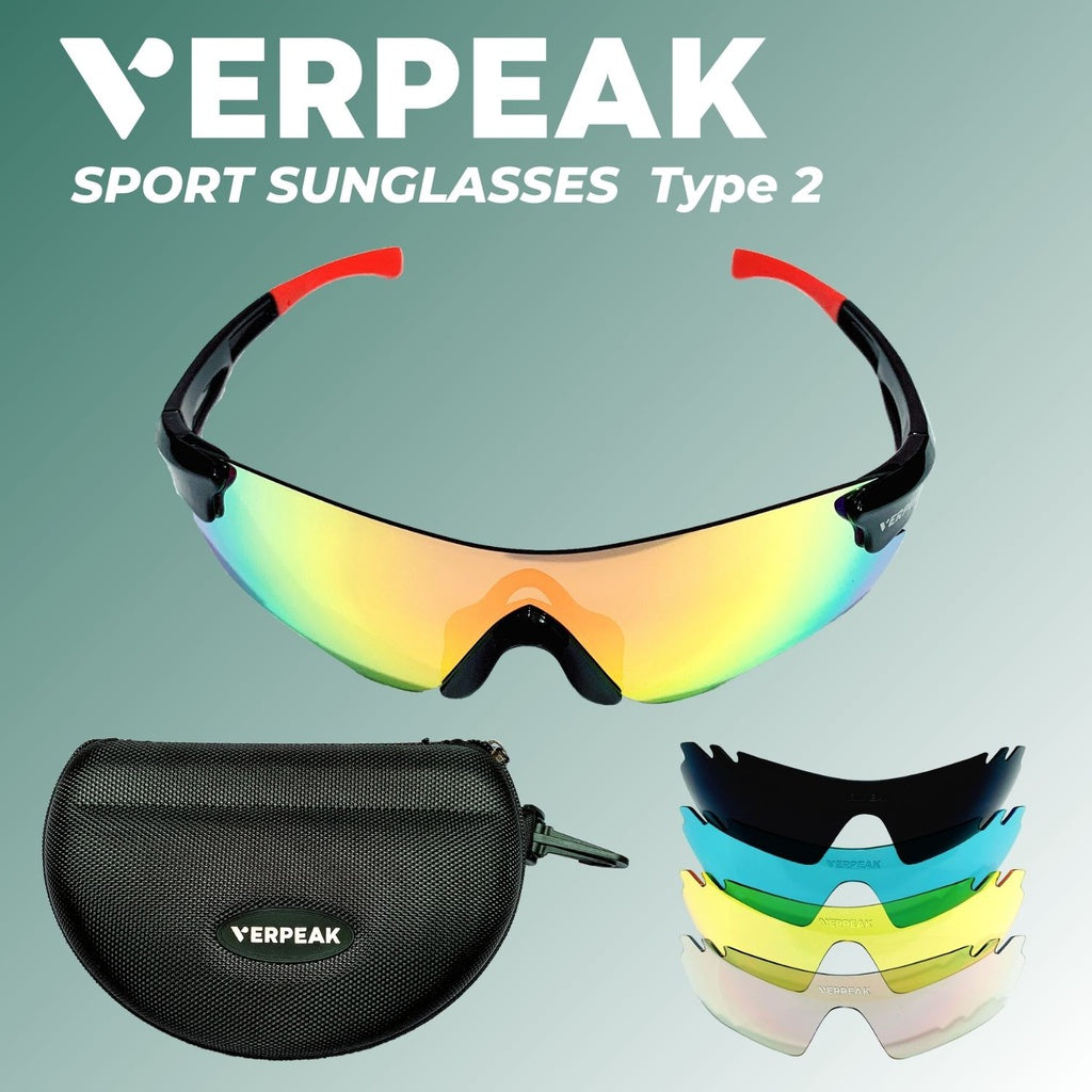 Verpeak Sport Sunglasses Type 2 (Black frame with red end tip)