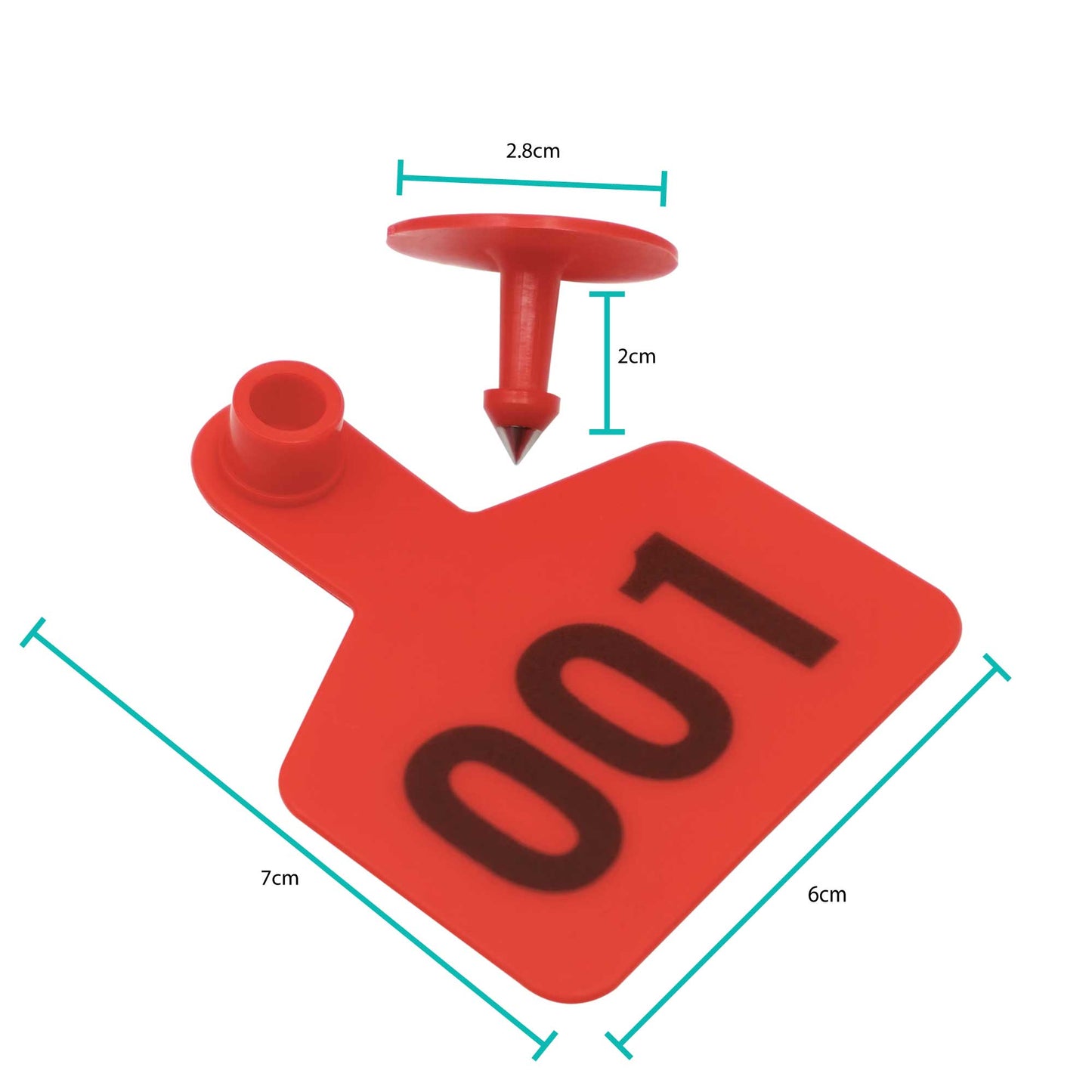 1-100 Cattle Number Ear Tag 6x7cm Set - Medium Red Sheep Livestock Label