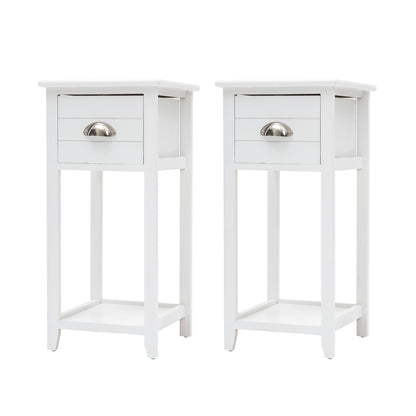 2X Bedside Table Drawer Vintage Side Table Storage Cabinet Bedroom VALERIE WHITE