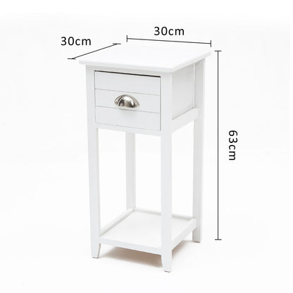 2X Bedside Table Drawer Vintage Side Table Storage Cabinet Bedroom VALERIE WHITE