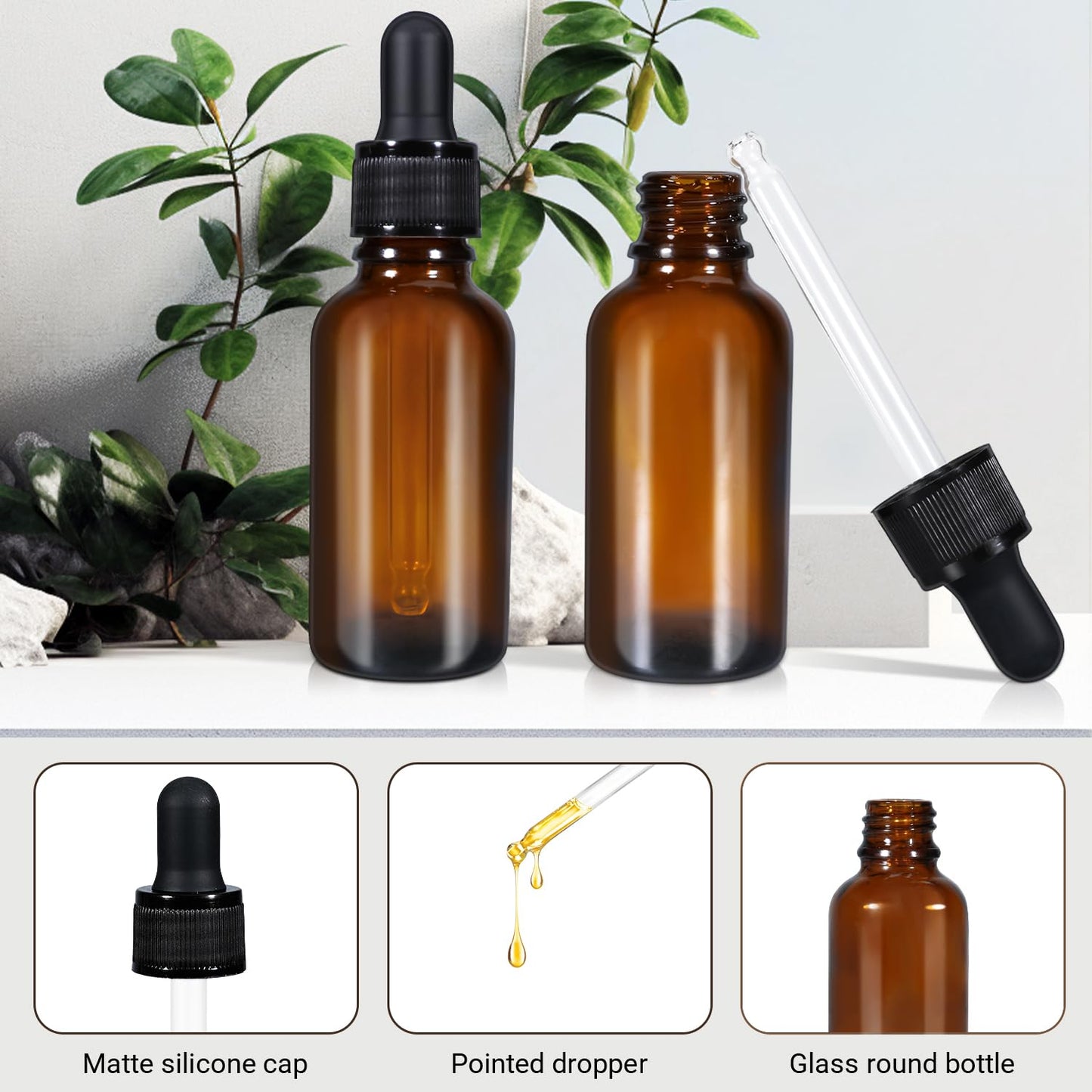 10ml (5 Pack) Amber Glass Dropper Bottle Liquid Essential Oils Bottle Bottles Leakproof Glass Tincture Bottles