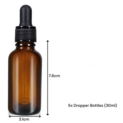 30ml (5 Pack) Amber Glass Dropper Bottle Liquid Essential Oils Bottle Bottles Leakproof Glass Tincture Bottles