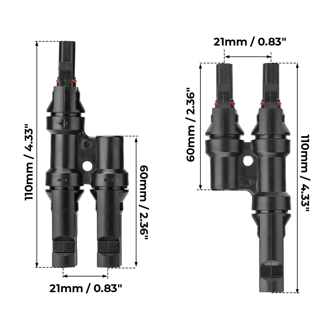 1 Pair 2 To 1 2 branch Waterproof T Branch Cable Connectors Solar PV Panel Connector Male & Female