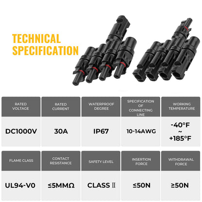 1 Pair 4 To 1 4 branch Waterproof T Branch Cable Connectors Solar PV Panel Connector Male & Female