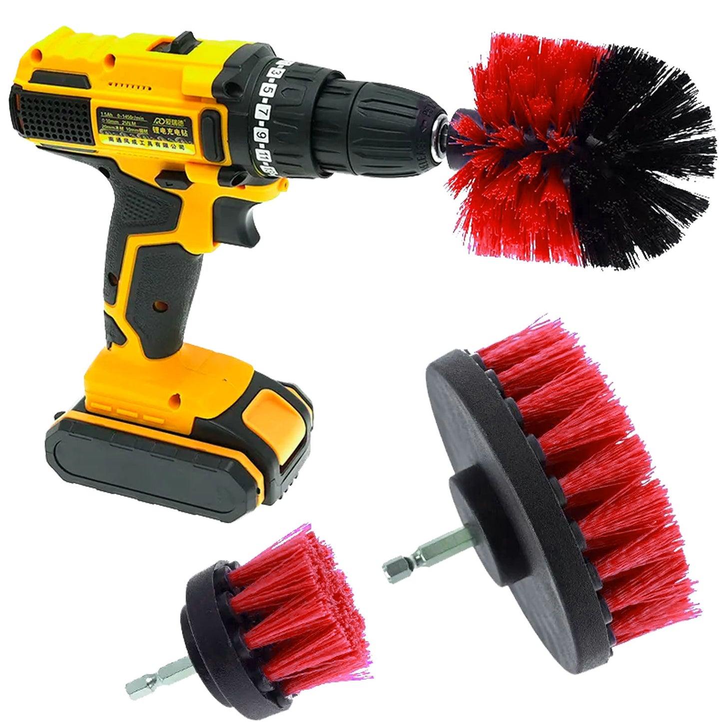 Tooleiz Three-Piece Electric Drill Set Bathroom Carpet Sink Cleaning Brush Head Red