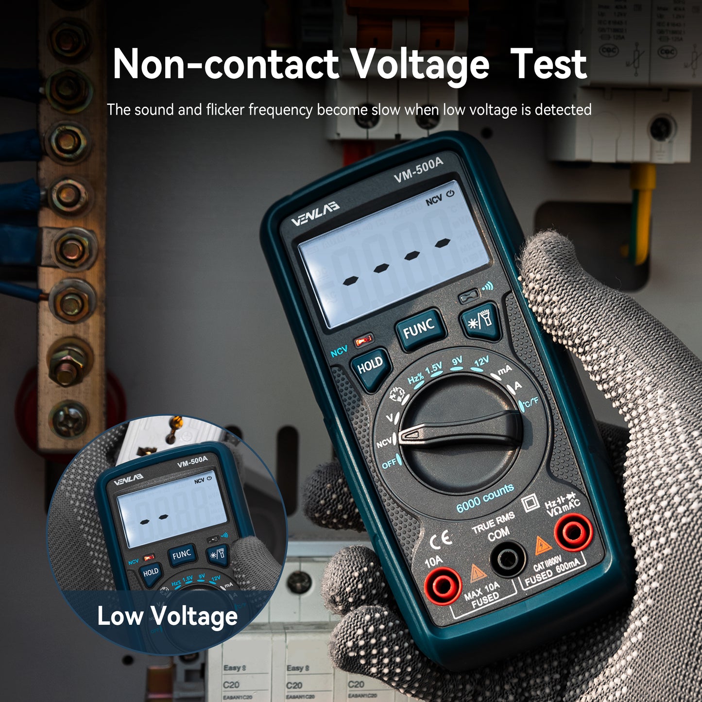 VENLAB Digital Multimeter VM500A TRMS 6000 Counts Volt Ohm Amp Continuity Meter