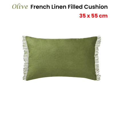 Vintage Design Homewares Olive French Linen Filled Cushion Oblong - 35cm x 55cm