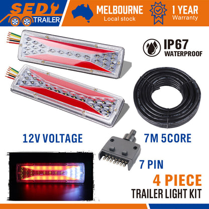 12V LED Trailer Tail Light Kit Pair Plug 7m 5 Core Wire 7 Pin Flat Plug Ute Set