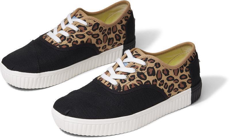 TOMS Womens Casual Canvas Shoes Sneakers Flats Low Cut - Black/Leopard - US Women 6