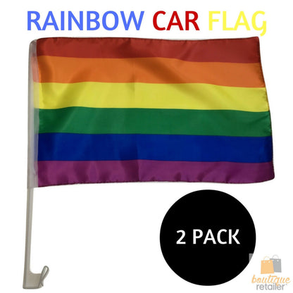 2x RAINBOW CAR FLAG with Window Clip Flags Australia Day 30cm x 45cm Gay Pride