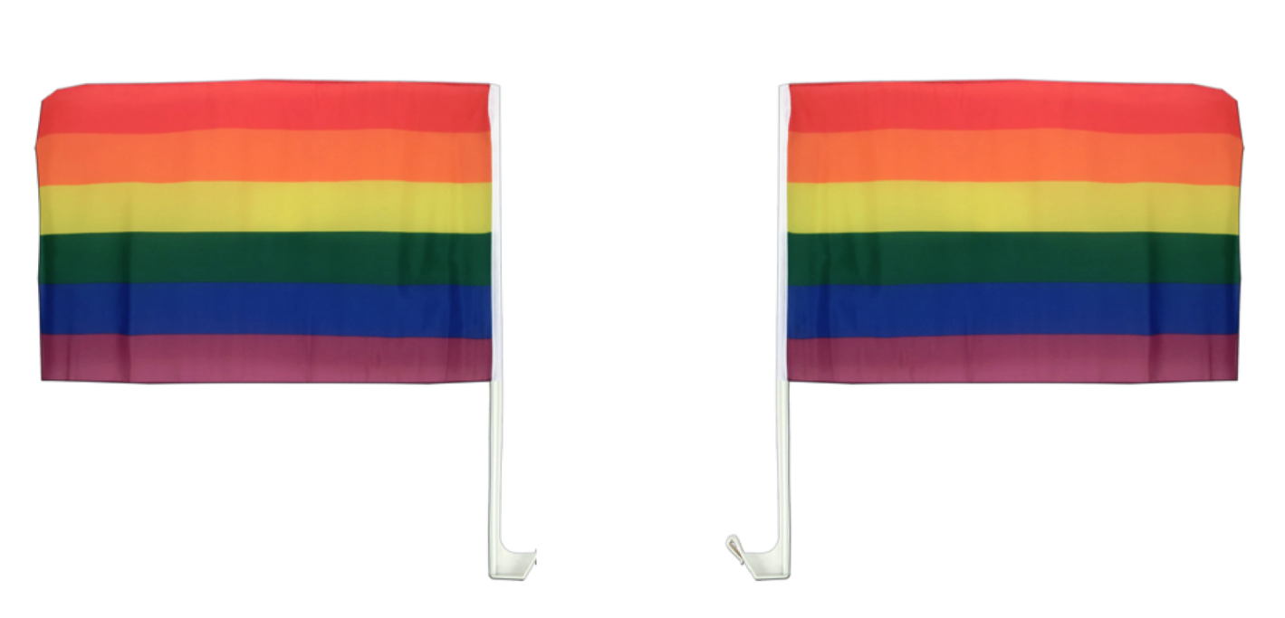 2x RAINBOW CAR FLAG with Window Clip Flags Australia Day 30cm x 45cm Gay Pride