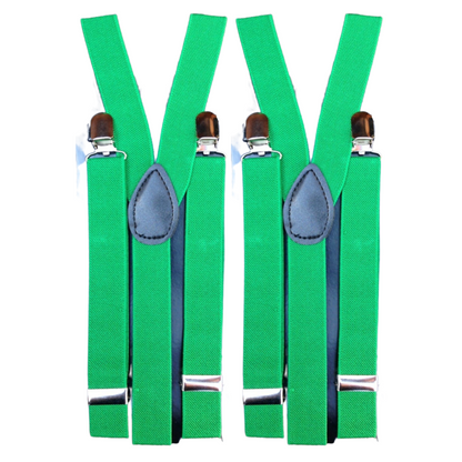 2x Mens Suspenders Braces Adjustable Strong Clip On Elastic Formal Wedding Slim - Dark Green