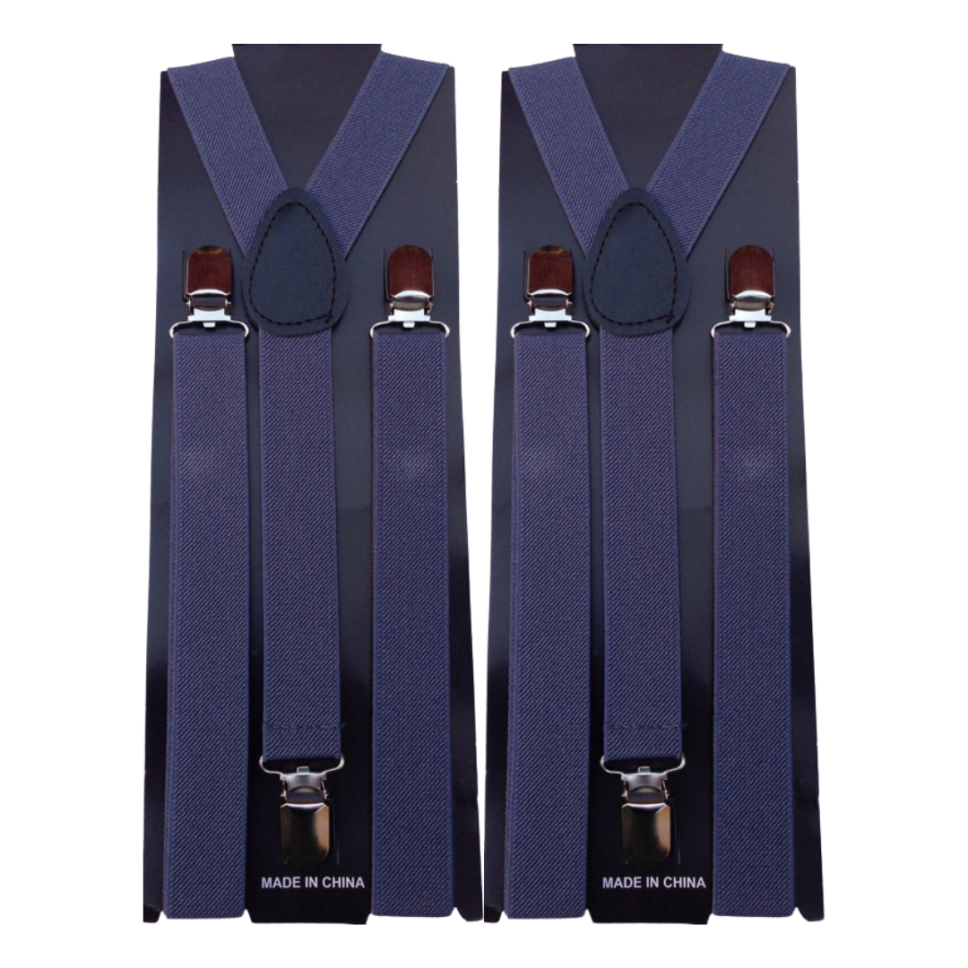 2x Mens Suspenders Braces Adjustable Strong Clip On Elastic Formal Wedding Slim - Grey