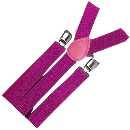 2x Mens Suspenders Braces Adjustable Strong Clip On Elastic Formal Wedding Slim - Hot Pink (Glitter)