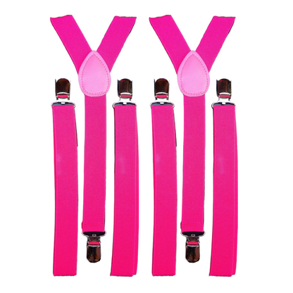 2x Mens Suspenders Braces Adjustable Strong Clip On Elastic Formal Wedding Slim - Magenta