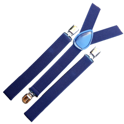 2x Mens Suspenders Braces Adjustable Strong Clip On Elastic Formal Wedding Slim - Navy Blue