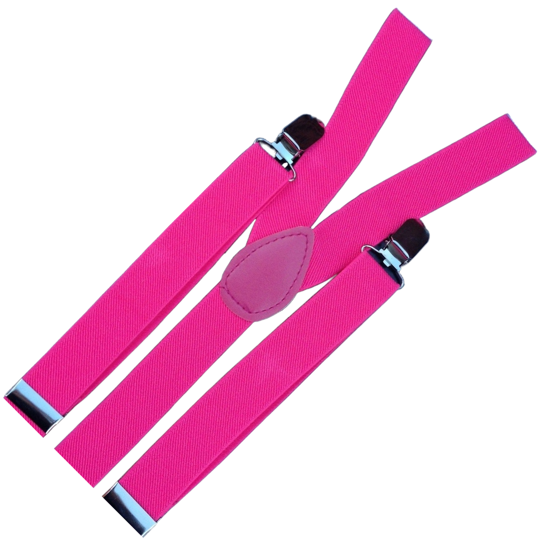 2x Mens Suspenders Braces Adjustable Strong Clip On Elastic Formal Wedding Slim - Pink