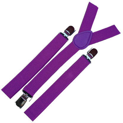 2x Mens Suspenders Braces Adjustable Strong Clip On Elastic Formal Wedding Slim - Purple