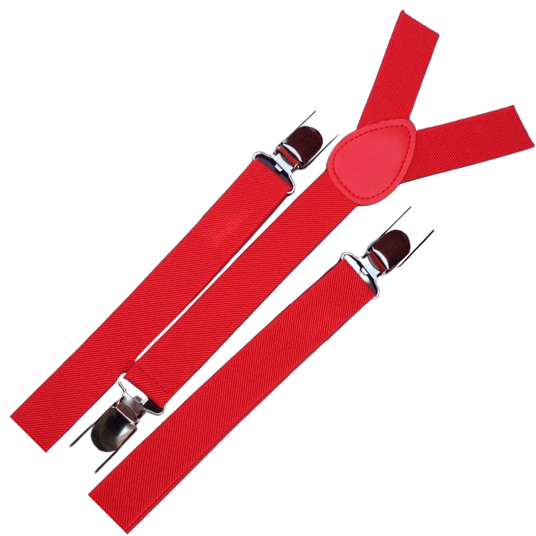 2x Mens Suspenders Braces Adjustable Strong Clip On Elastic Formal Wedding Slim - Red