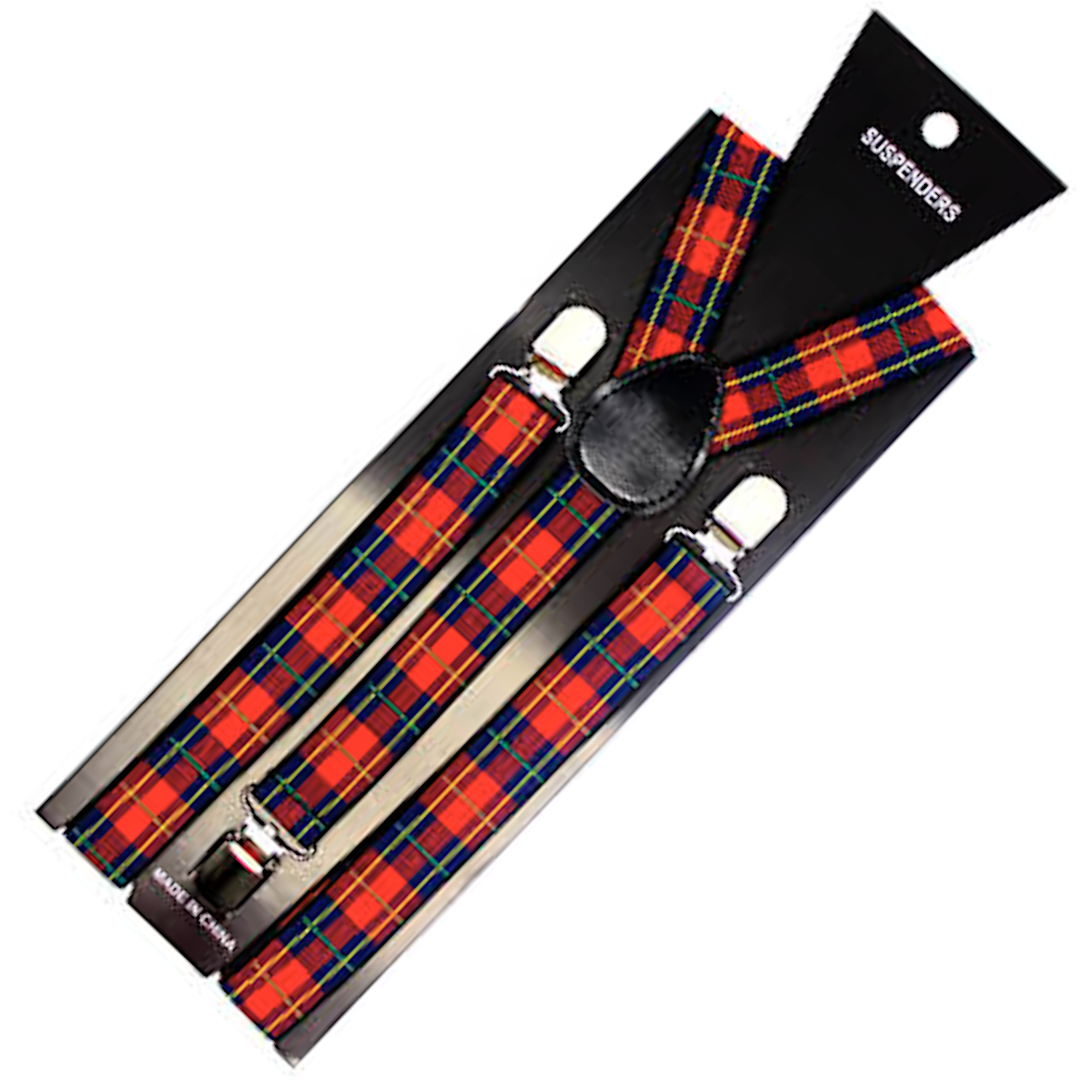 2x Mens Suspenders Braces Adjustable Strong Clip On Elastic Formal Wedding Slim - Tartan 1