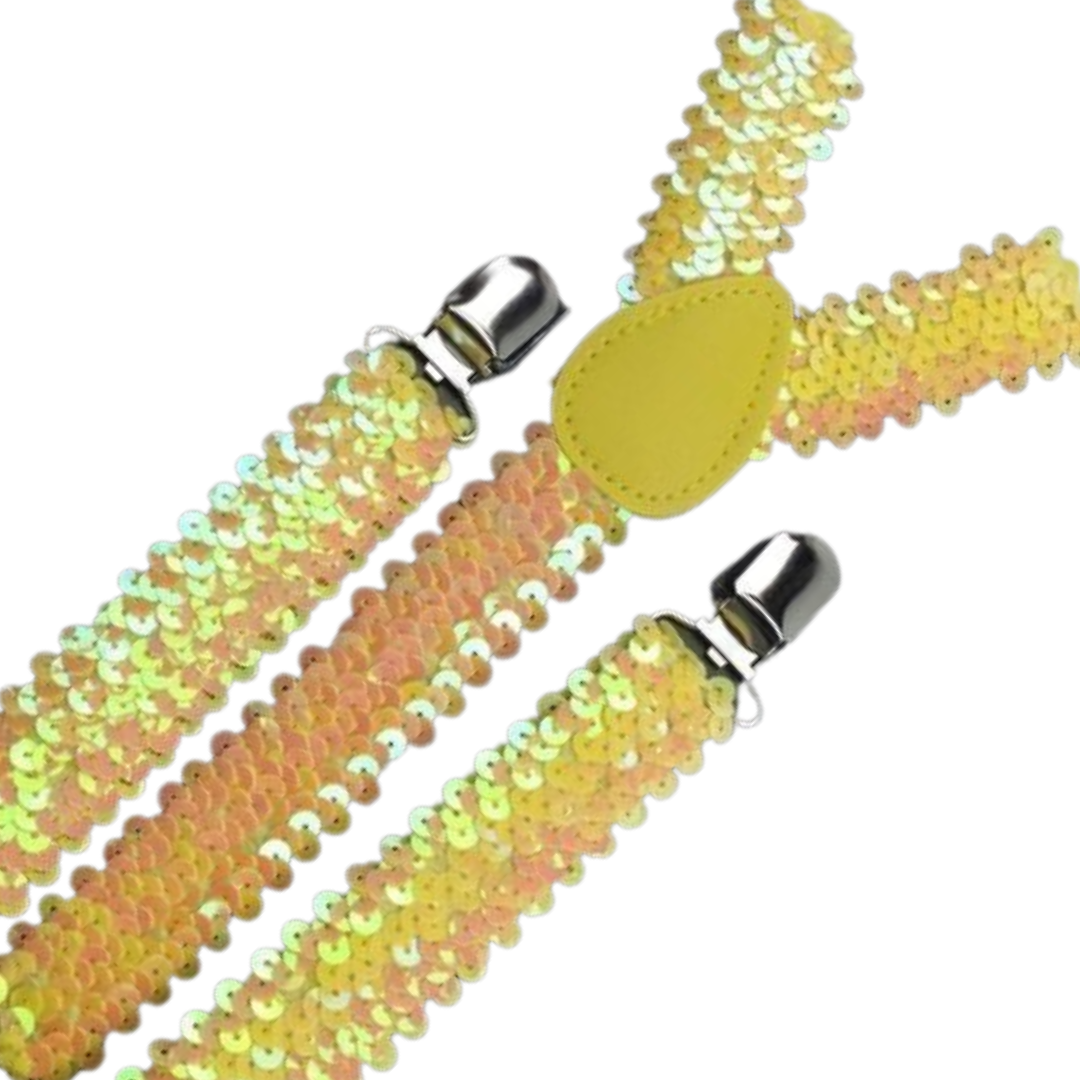 2x Mens Suspenders Braces Adjustable Strong Clip On Elastic Formal Wedding Slim - Yellow (Sequin)