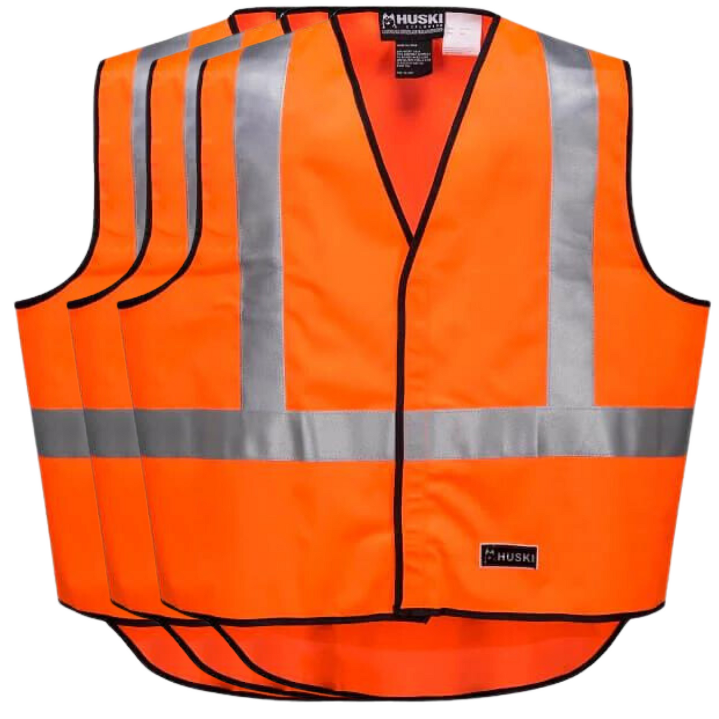 3x HUSKI Hi Vis Patrol Vest 3M Tape Safety Workwear High Visibility Bulk - Orange - XL