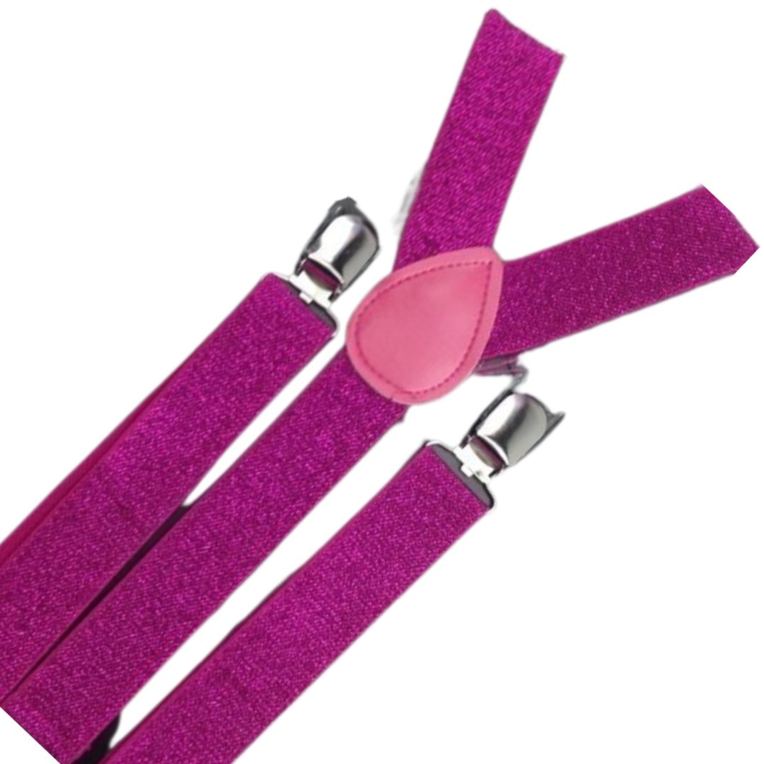 3x Mens Suspenders Braces Adjustable Strong Clip On Elastic Formal Wedding Slim - Hot Pink (Glitter)