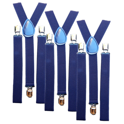 3x Mens Suspenders Braces Adjustable Strong Clip On Elastic Formal Wedding Slim - Navy Blue