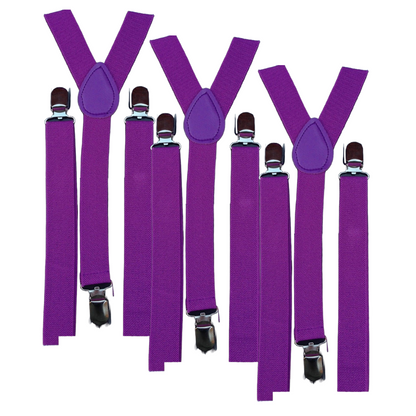 3x Mens Suspenders Braces Adjustable Strong Clip On Elastic Formal Wedding Slim - Purple