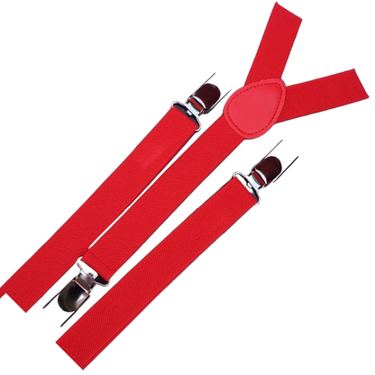 3x Mens Suspenders Braces Adjustable Strong Clip On Elastic Formal Wedding Slim - Red