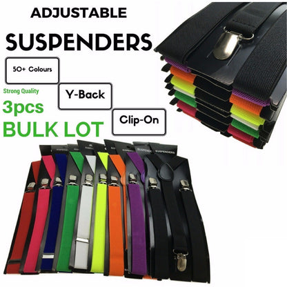 3x Mens Suspenders Braces Adjustable Strong Clip On Elastic Formal Wedding Slim - Rainbow