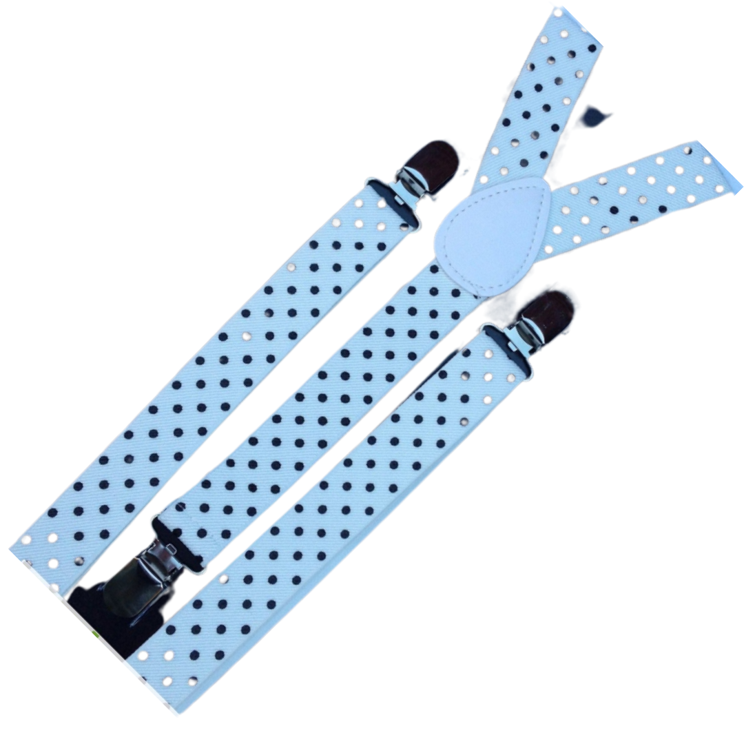 3x Mens Suspenders Braces Adjustable Strong Clip On Elastic Formal Wedding Slim - White with Black Polka Dot