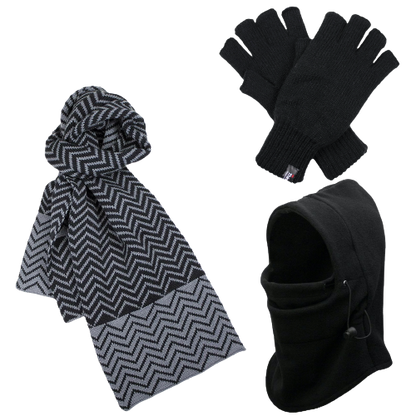 3pc 3M Thinsulate Set Mens Black Thermal Windproof Beanie Hat Scarf Gloves