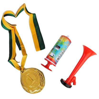 1st Gold Medal Winner + Air Horn Party Set School Sports Day Olympics Ribbon