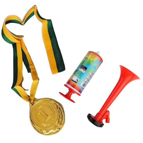 1st Gold Medal Winner + Air Horn Party Set School Sports Day Olympics Ribbon